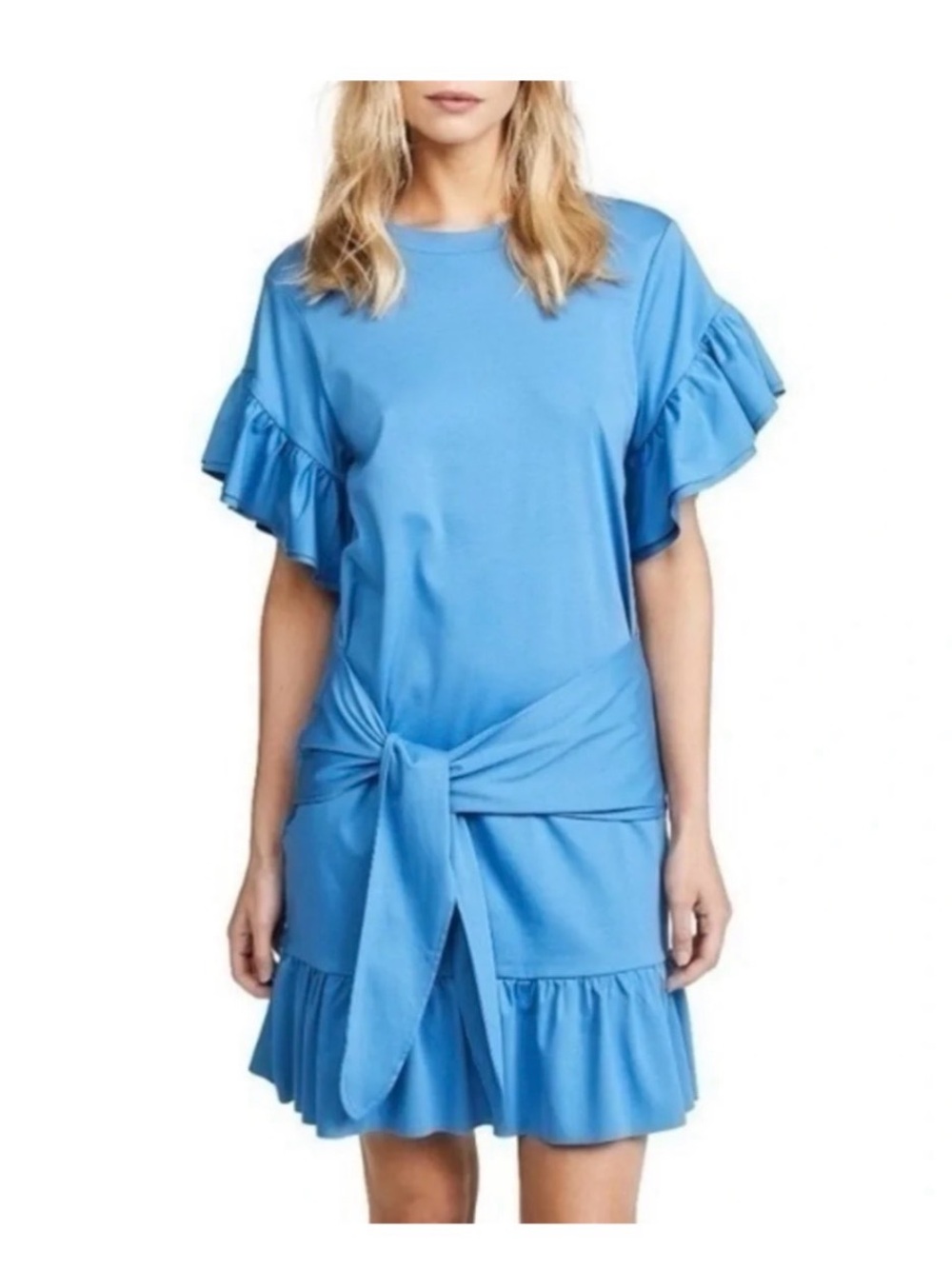 Scotch & Soda Sky Blue Ruffle Sleeve Tie-Waist Mini Dress